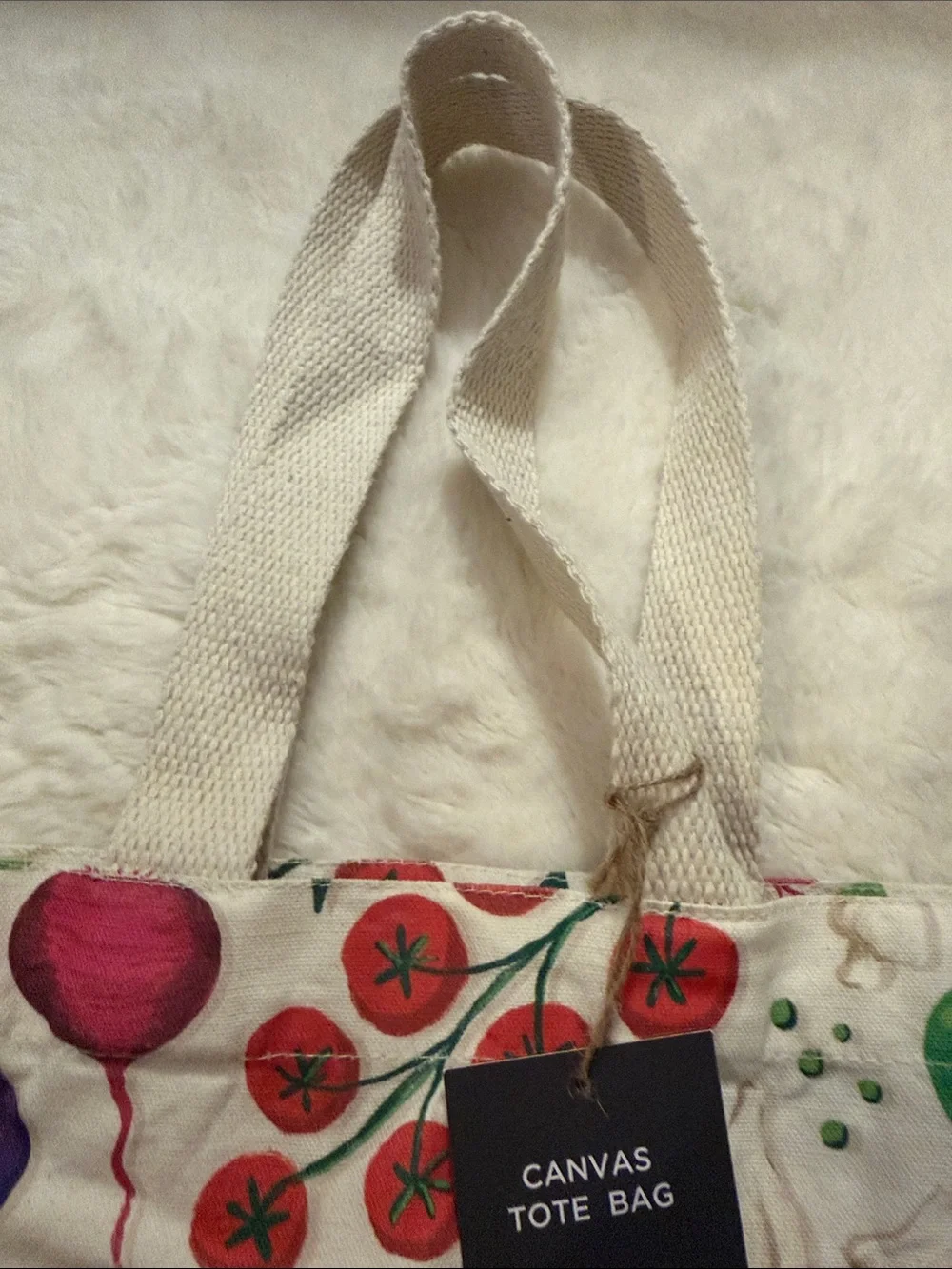 NWT, Farmer's Market Canvas Tote Bag with Colorful Veggie Print